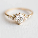 Princess Cut Gold Engagement Ring with Side Accents