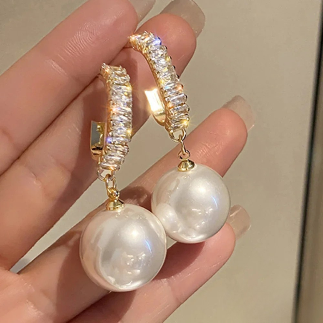 Classic Pearl Drop Earrings with Crystal Hoops – Timeless Elegance