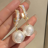 Classic Pearl Drop Earrings with Crystal Hoops – Timeless Elegance