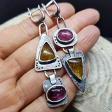 Handmade Geometric Drop Earrings with Mixed Gemstones