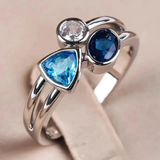 Contemporary Silver Trio Gemstone Ring in Blue and White
