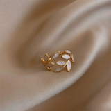 Gold Laurel Leaf Ring with White Inlay Detailing