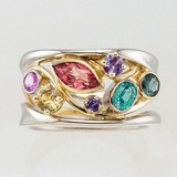 Colorful Gemstone Vine Ring in Silver and Gold