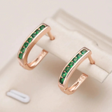 Rose Gold Green Crystal Hoop Earrings