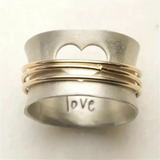 Silver Spinner Ring with Heart Cutout and Love Engraving