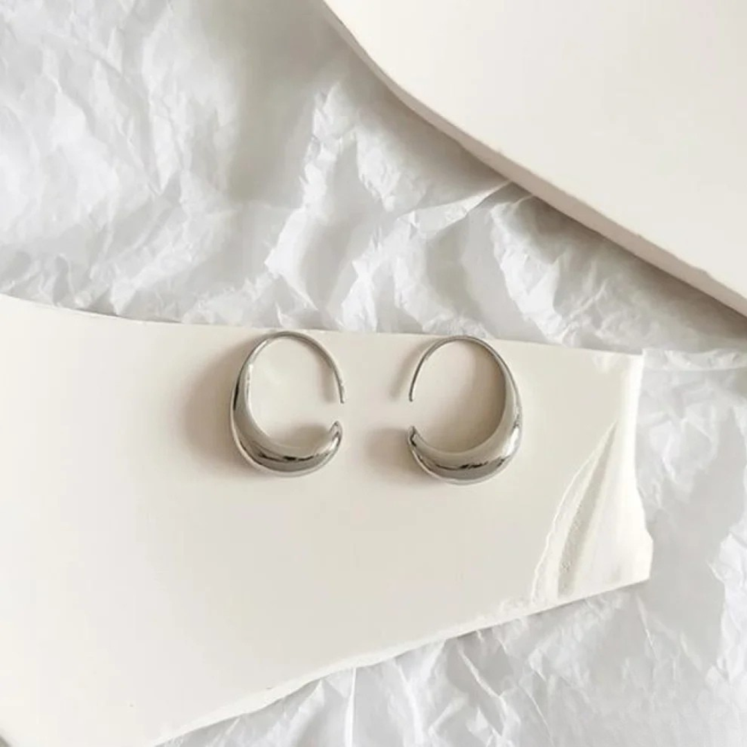 Modern Sculpted Crescent Gold Hoop Earrings