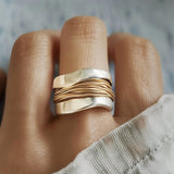 Wave Band Ring with Wrapped Gold Wire Accents