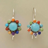 Rainbow Chakra Gemstone Earrings with Turquoise Center