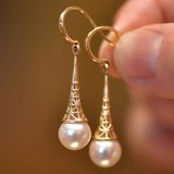 Elegant Pearl Drop Earrings with Gold Filigree Cone Design