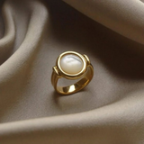 Classic Gold Bezel-Set Pearl Ring for Timeless Elegance