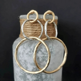 Hammered Mixed Metal Triple Hoop Dangle Earrings