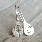 Dandelion Engraved Teardrop Earrings in Sterling Silver