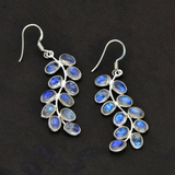 Cascading Moonstone Leaf Drop Earrings in Sterling Silver