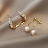 Mismatched Pearl and Crystal Earring Set – Modern Elegance