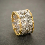 Ornate Filigree Wide Band Ring with Gold Accents