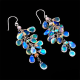 Cascading Moonstone Leaf Drop Earrings in Sterling Silver