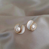 Swirl Pearl Stud Earrings with Gold Accents