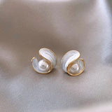 Swirl Pearl Stud Earrings with Gold Accents