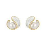 Swirl Pearl Stud Earrings with Gold Accents