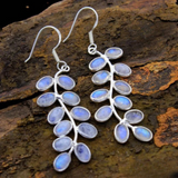 Cascading Moonstone Leaf Drop Earrings in Sterling Silver