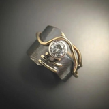 Mixed Metal Wave Ring with Bezel-Set CZ