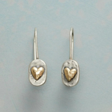 Mixed Metal Heart Drop Earrings in Sterling Silver and Brass