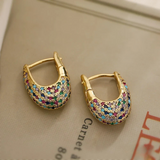 Bold Multicolor Crystal Huggie Earrings in Gold Tone