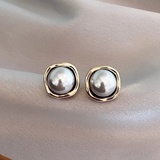 Classic Pearl Stud Earrings with Sculpted Gold Trim