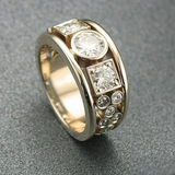 Modern Wide Band Ring with Mixed Cut White Stones