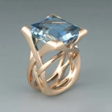 Rose Gold Cocktail Ring with Blue Princess-Cut Stone