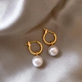 Classic Gold Hoop Pearl Drop Earrings