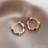 Color-Block Enamel Hoop Earrings in Gold Finish