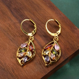 Multicolor Gemstone Leaf Earrings – Gold-Plated Nature-Inspired Jewelry