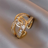 Gold Knot Ring with Baguette and Round-Cut Stones