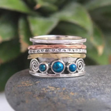 Boho Silver Spinner Ring with Blue Stones and Mixed Metals