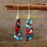 Bohemian Long Drop Earrings – Irregular Multicolor Stone & Gold Accent