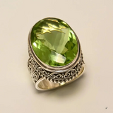 Vintage Silver Statement Ring with Oval Green Gemstone