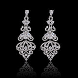 Silver Crystal Chandelier Earrings with Filigree Detail
