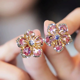Blooming Crystal Flower Stud Earrings in Gold