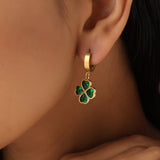 Emerald Clover Charm Hoop Earrings