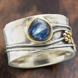 Artisan Silver & Gold Blue Sapphire Statement Ring