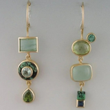 Mismatched Green Gemstone Drop Earrings
