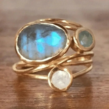 Handcrafted Gold Wrap Ring with Labradorite and Moonstone