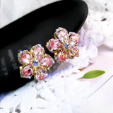 Blooming Crystal Flower Stud Earrings in Gold
