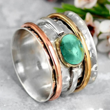 Hammered Silver Spinner Ring with Turquoise Stone