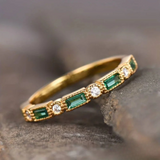 Gold Baguette Emerald and Diamond Stacking Band