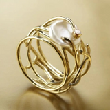 Organic Gold Branch Ring with Freshwater Pearl