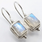 Rectangular Moonstone Drop Earrings in Sterling Silver