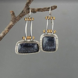 Artisan Drop Earrings with Natural Stone and Metal Bead Detail