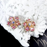 Blooming Crystal Flower Stud Earrings in Gold